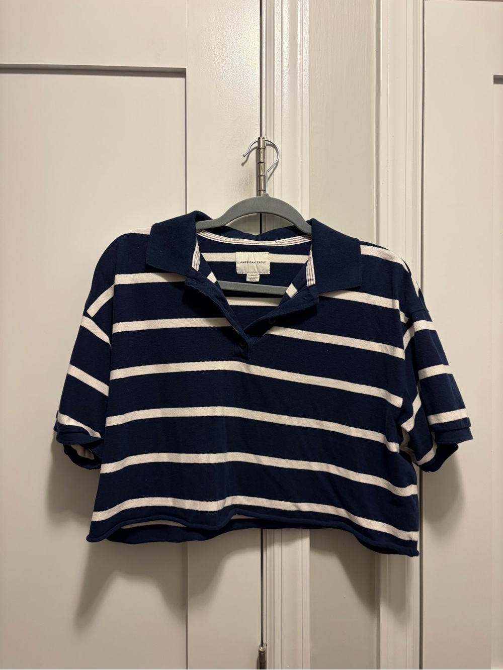American Eagle Outfitters Navy & White Striped Polo